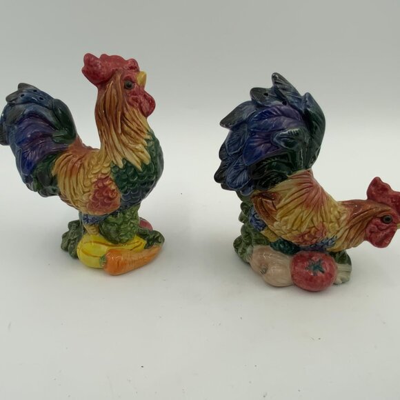 1996 Fritz & Floyd Hen and Rooster Salt & Pepper Shakers Fruit & Veggies - Picture 6 of 9